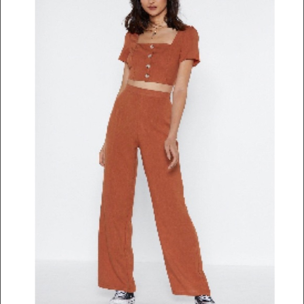 Button top and wide leg pants